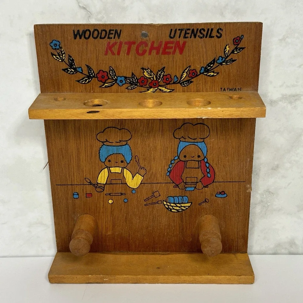 Rare Vintage Sanrio Japan Twins Patty And Jimmy Kitchen Wooden Utensils‎ Storage